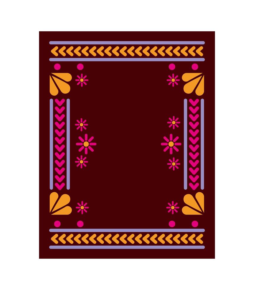 Mexican carpet with a square floral frame vector