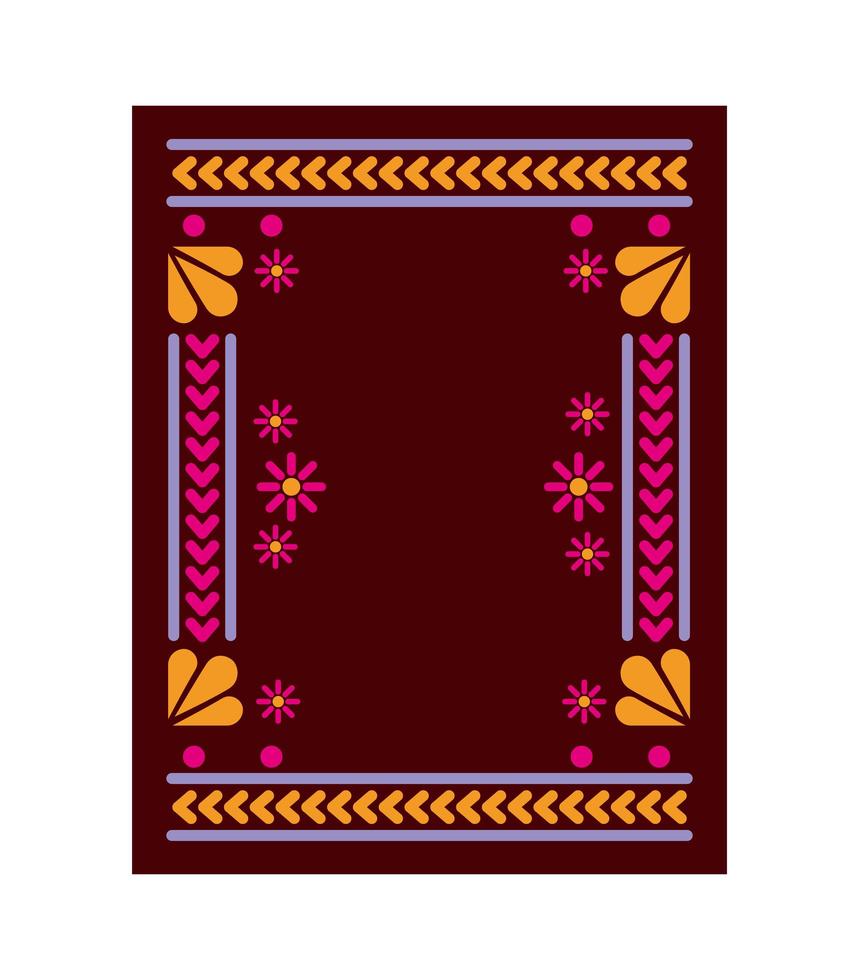 Mexican carpet with a square floral frame vector