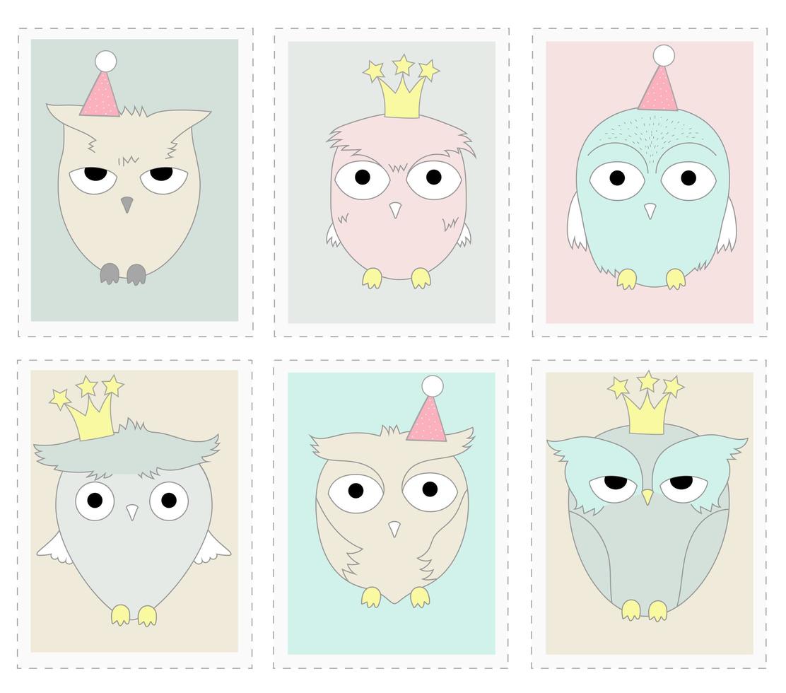 Cute owl animals in picture frame vector