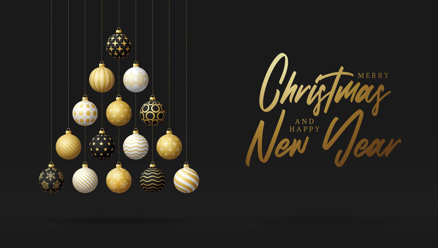 Christmas tree made of gold, black and white ornaments vector