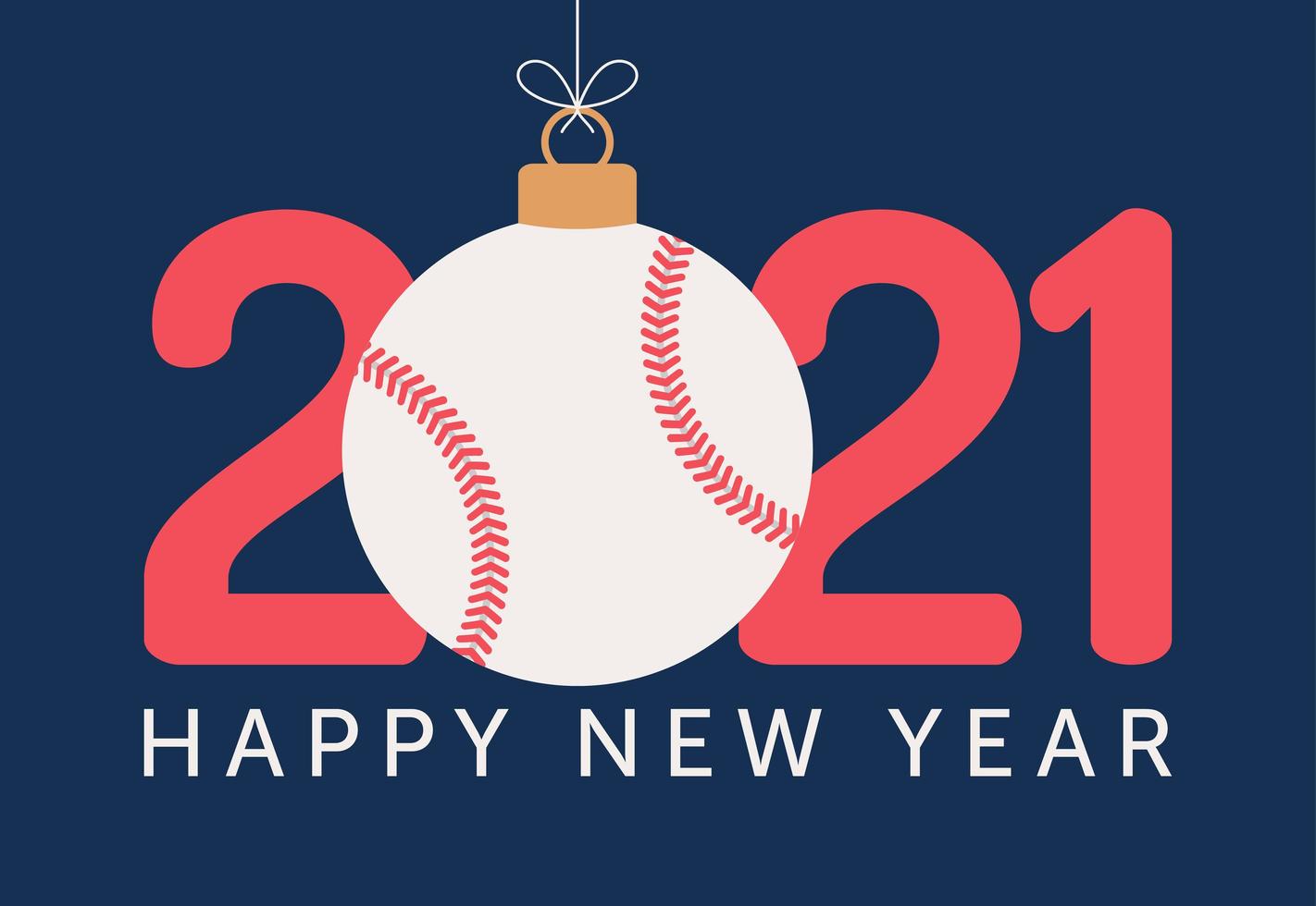 2021 tipografía feliz año nuevo con adorno de béisbol vector