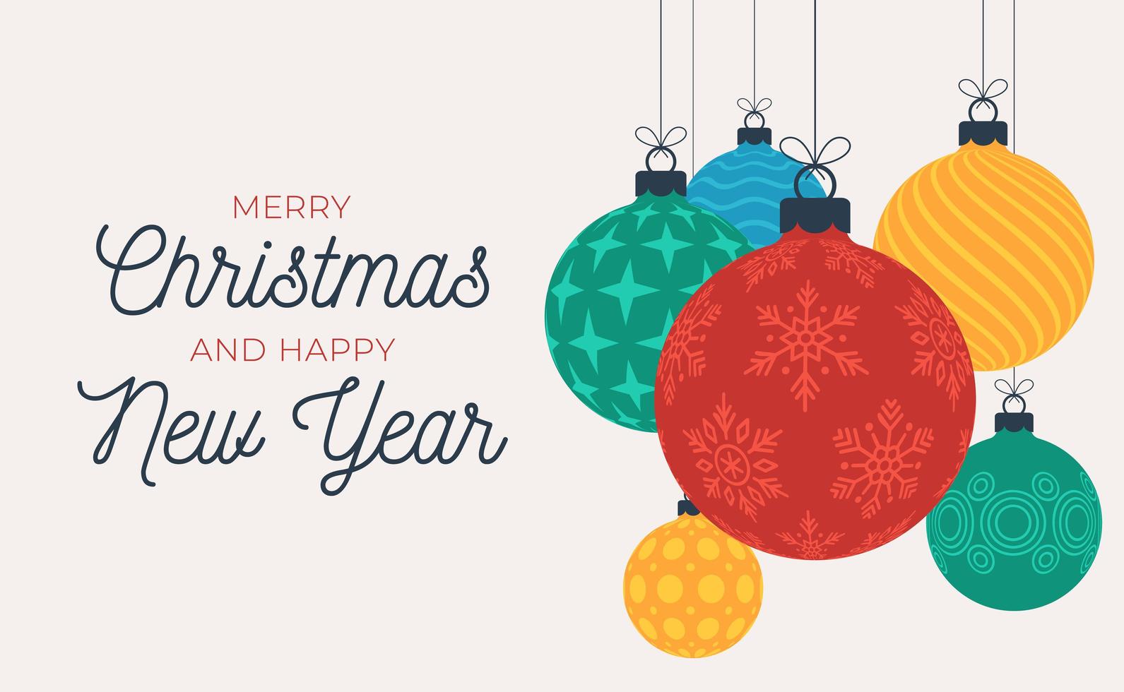 Christmas and new year greeting with hanging Christmas balls vector