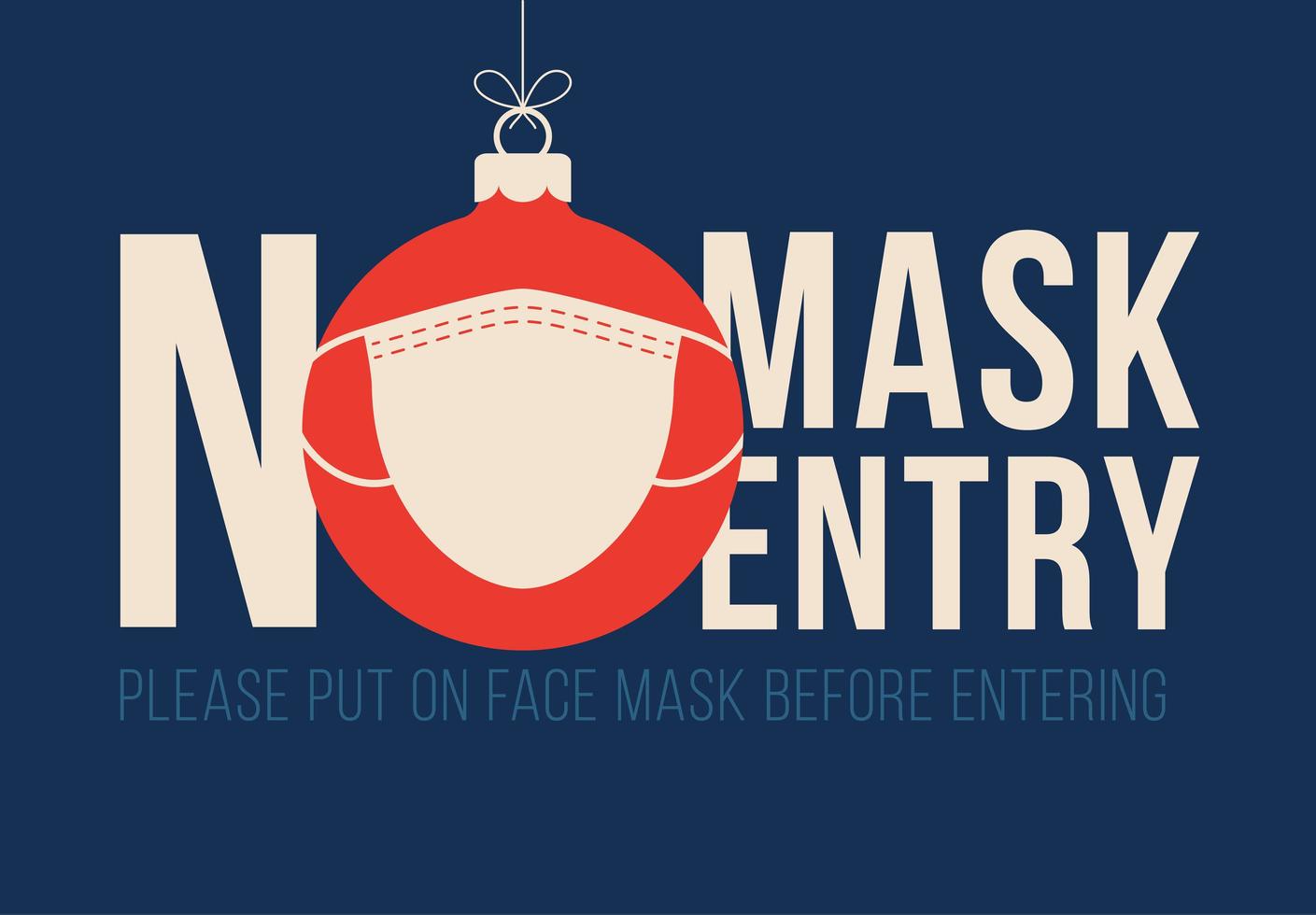 No mask no entry masked Christmas ornament sign vector