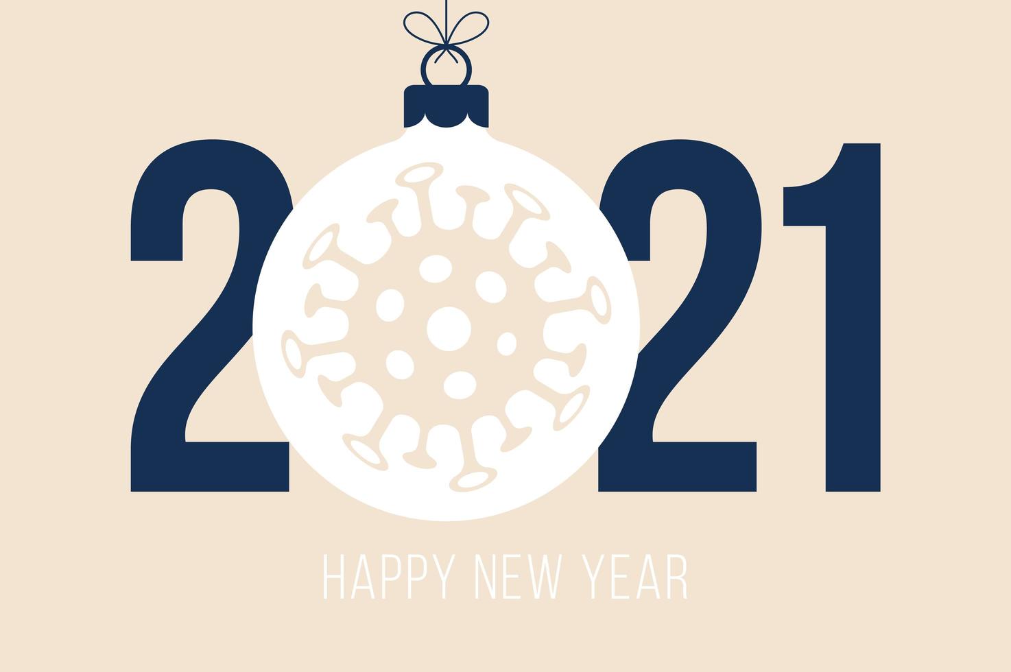 Happy New Year 2021 typography with Coronavirus ornament vector