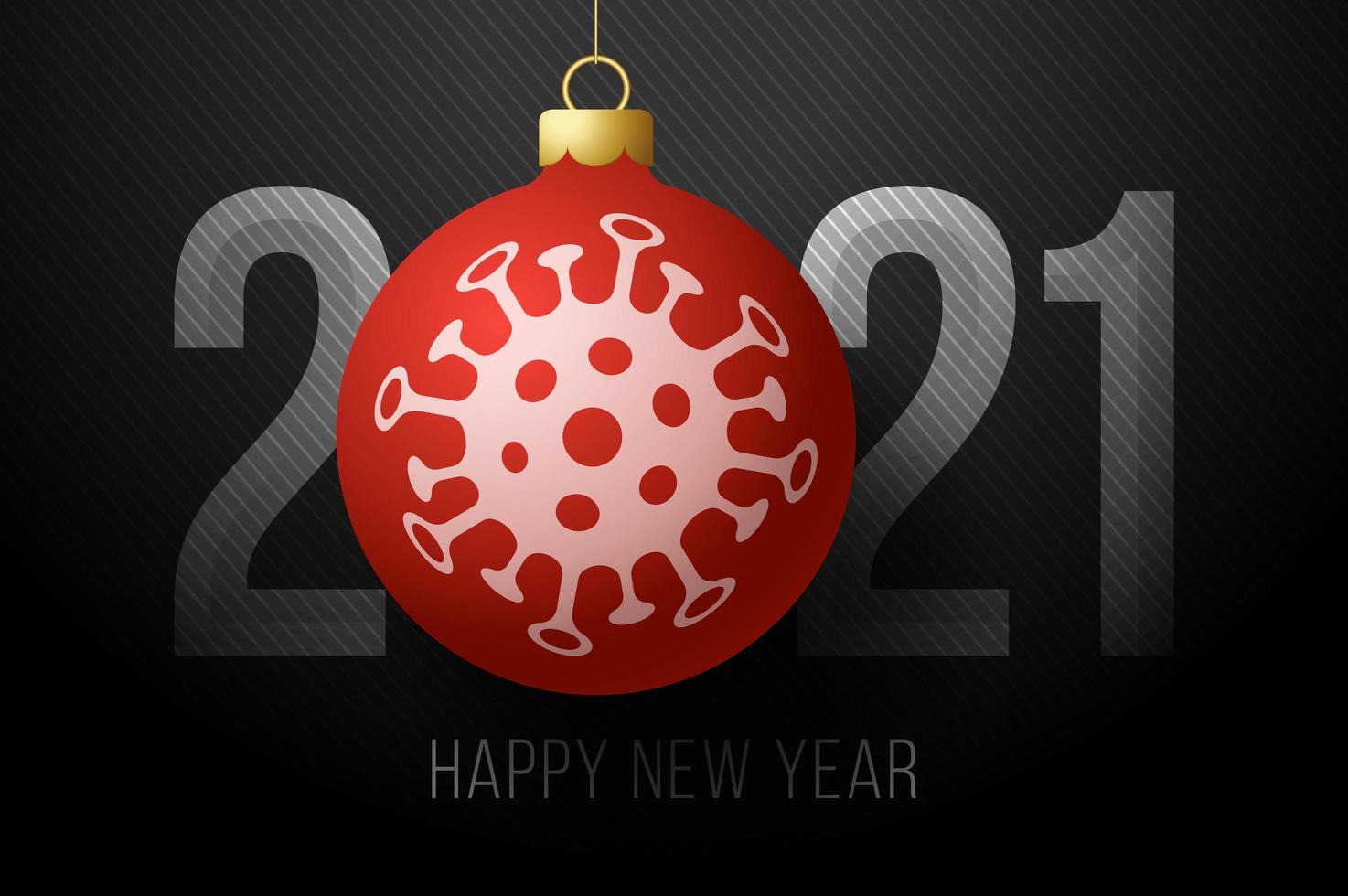 Happy New Year 2021 typography with Coronavirus ball ornament vector