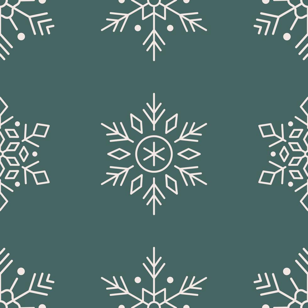 Snowflakes line art seamless pattern on green vector