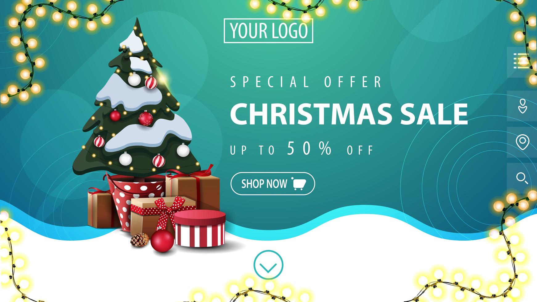 Discount banner with garland and wavy line vector