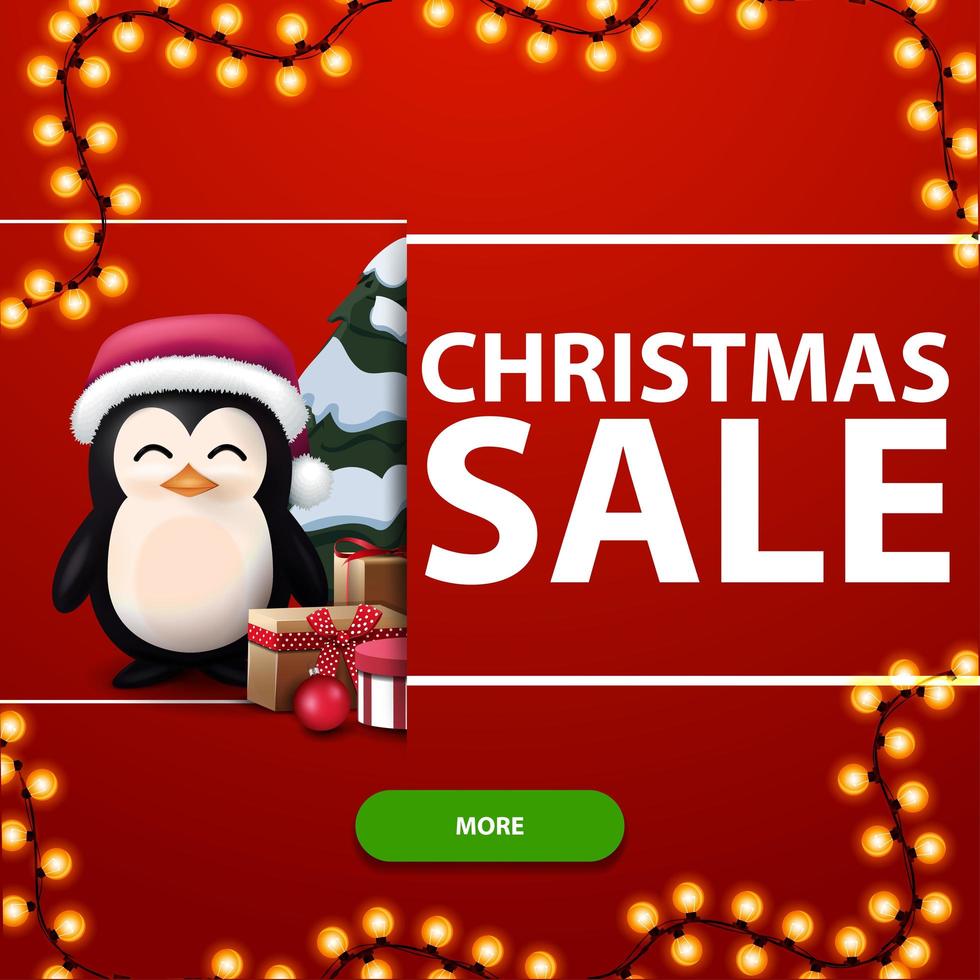 Discount banner with garland and penguin vector