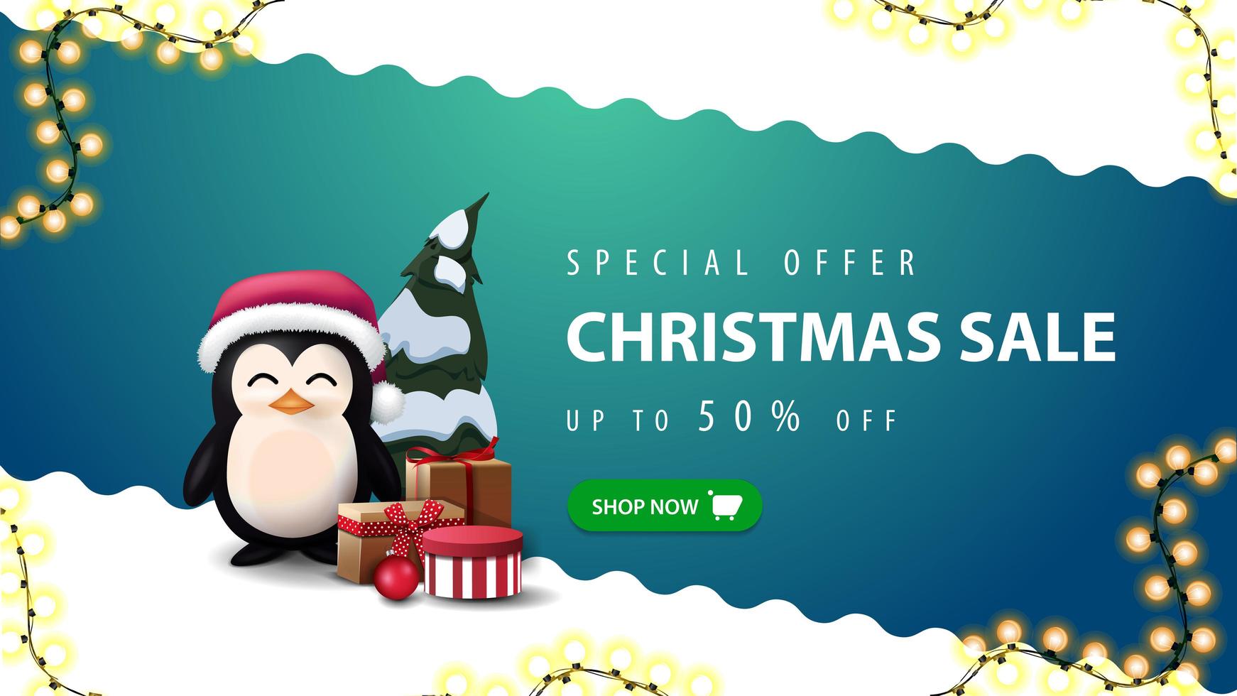 Discount banner with wavy diagonal line and garland vector