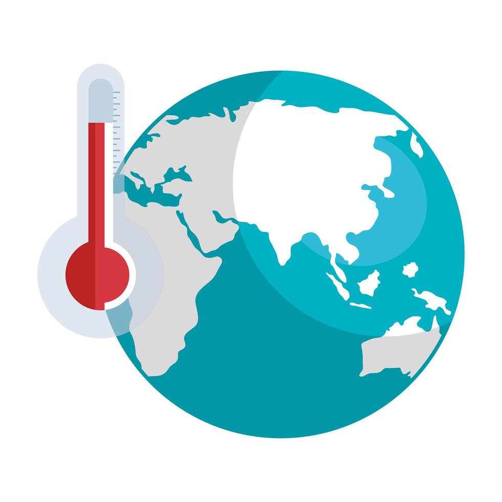 Planeta tierra con termómetro icono aislado vector