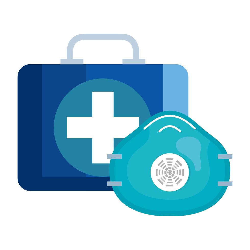 First aid kit with face mask icon vector