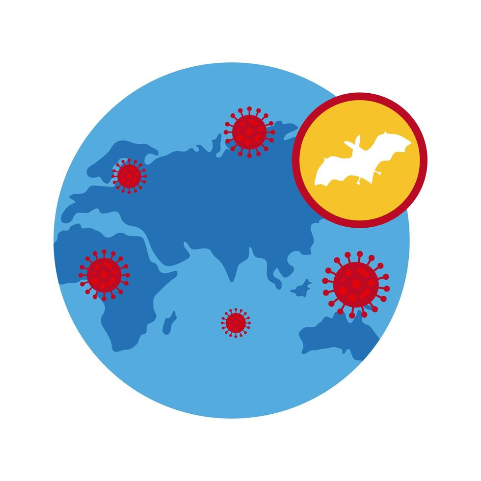 planeta tierra con icono de coronavirus vector