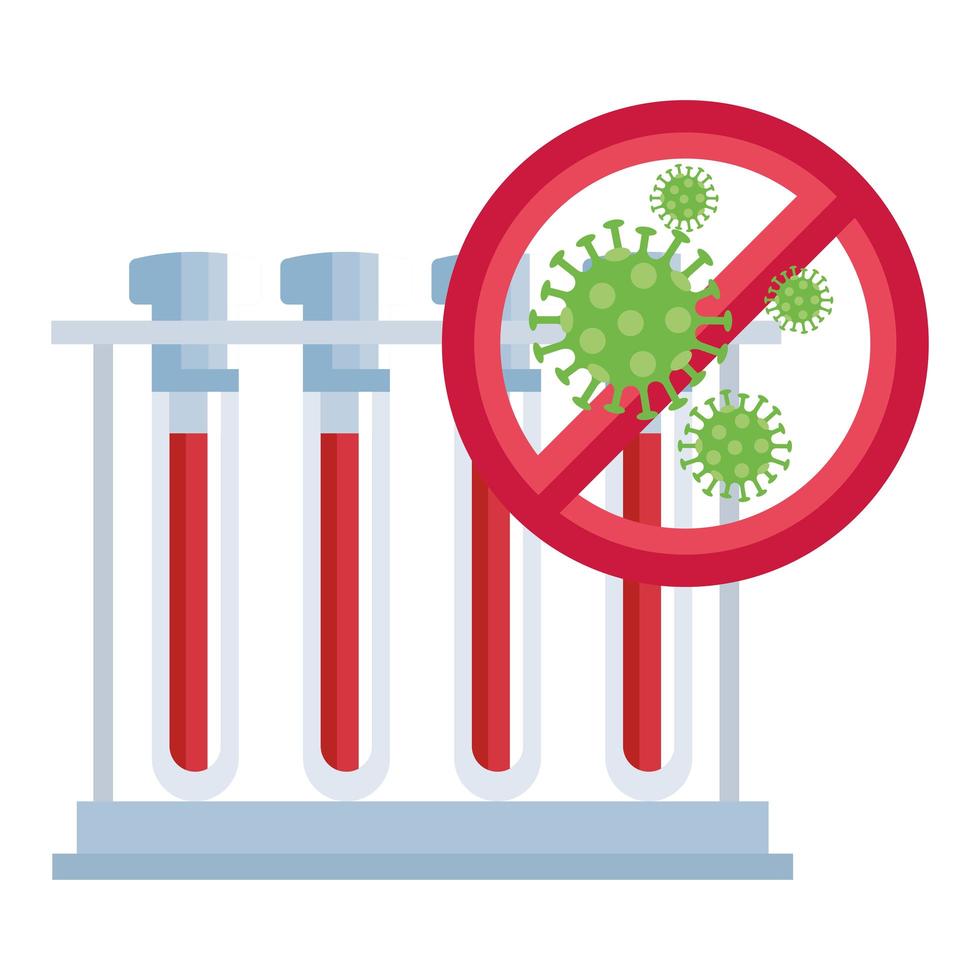 conjunto de tubos de ensayo con icono de coronavirus vector