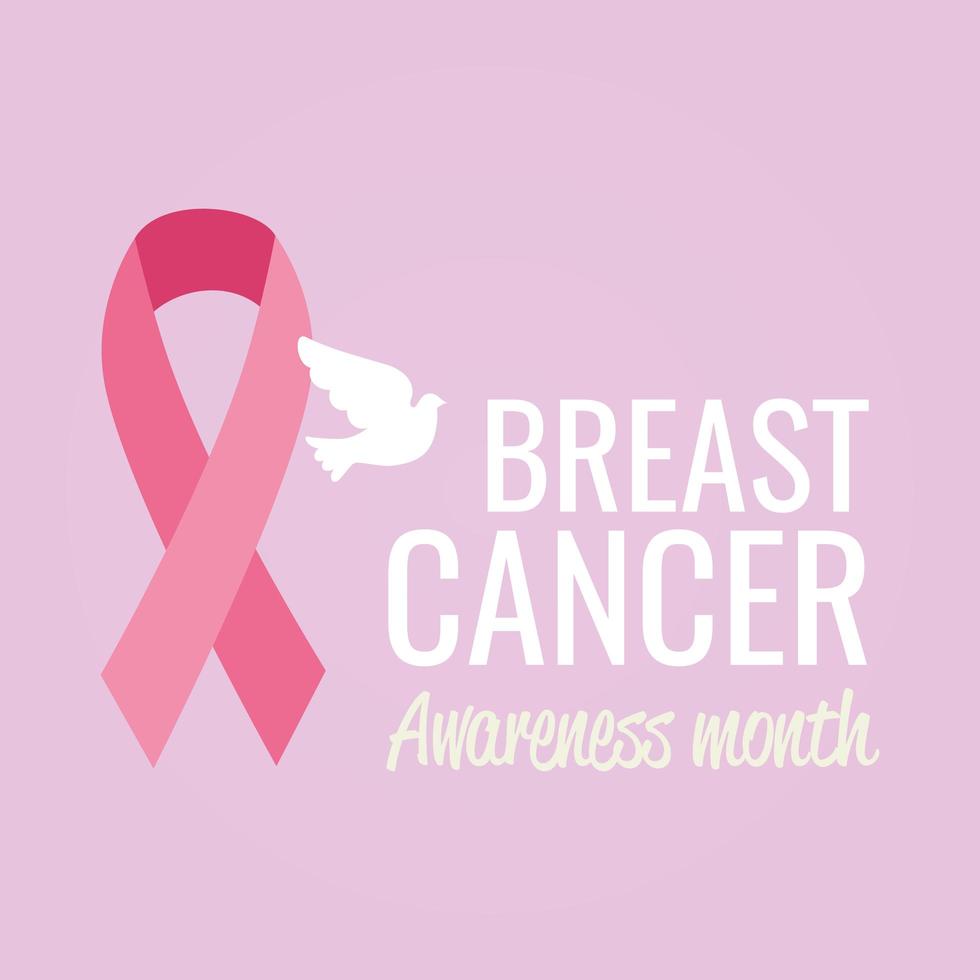 Breast cancer awareness month poster with pink ribbon vector