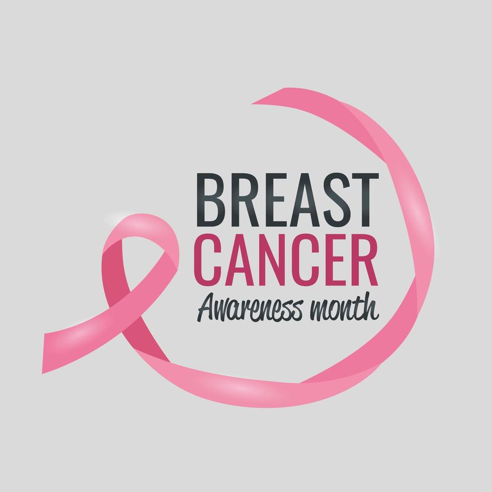 cartel del mes de concientización sobre el cáncer de mama con cinta rosa vector