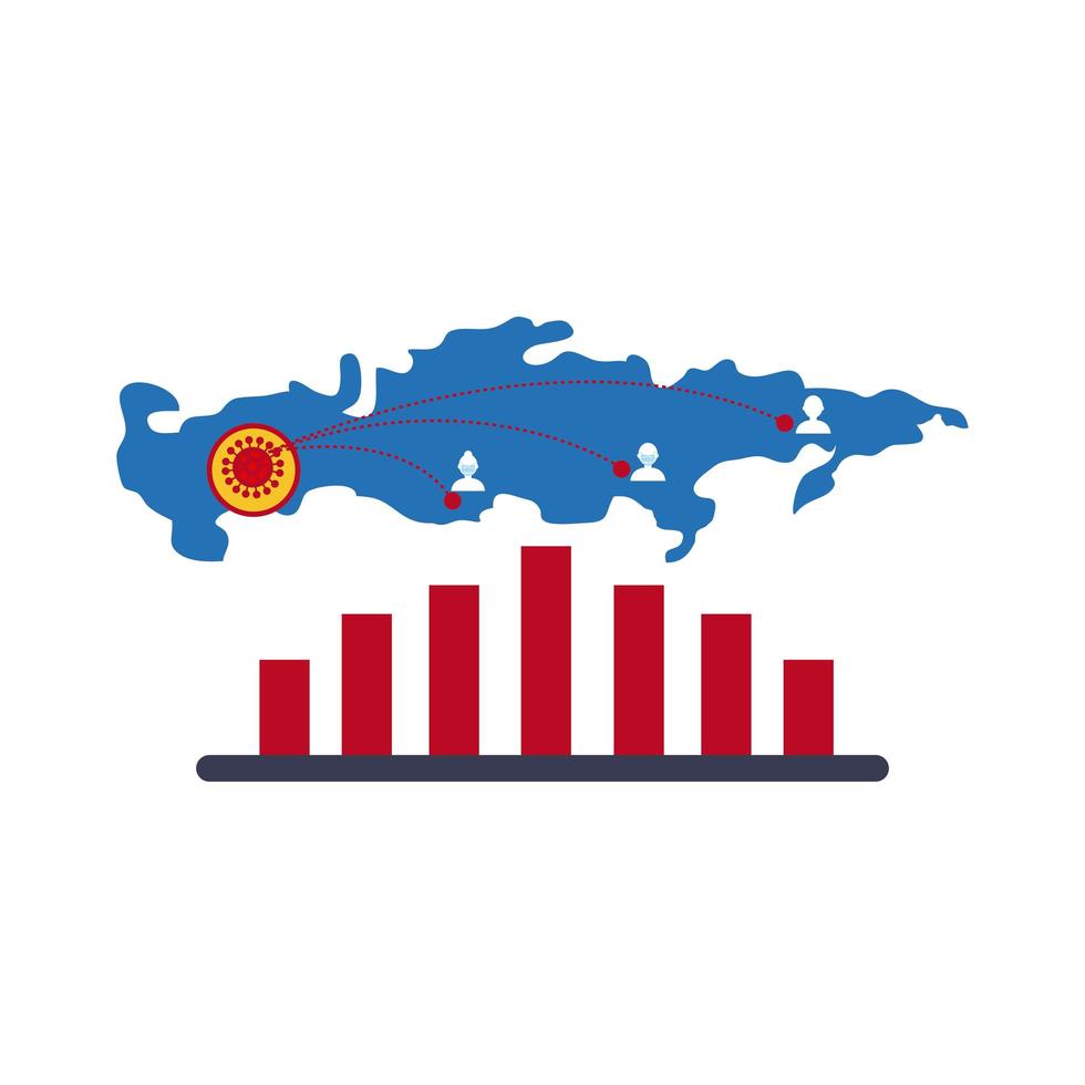 mapa con icono de infografía coronavirus vector