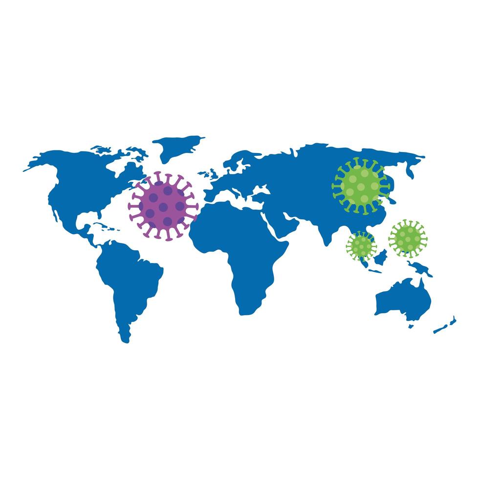 mapa del mundo con icono de infografía coronavirus vector