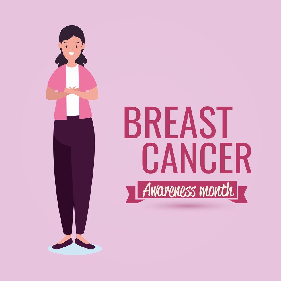 Breast cancer awareness month poster with young woman vector