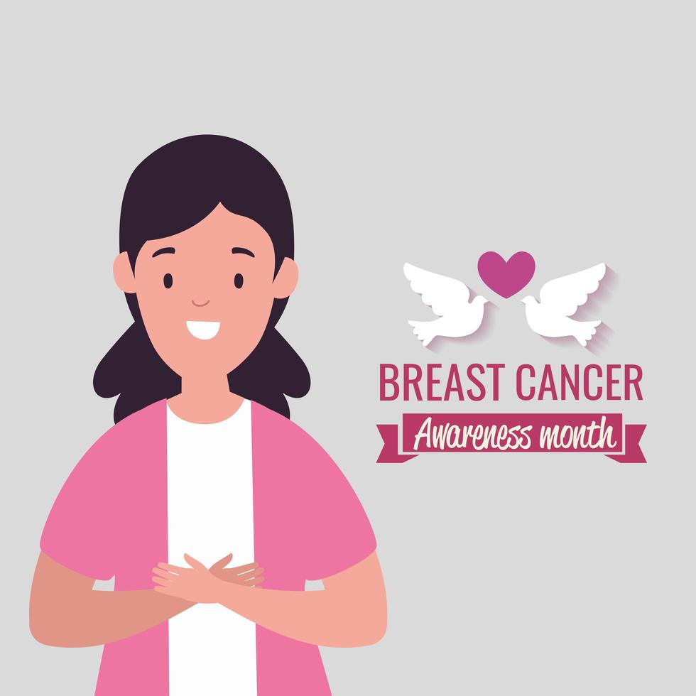 Breast cancer awareness month poster with young woman vector