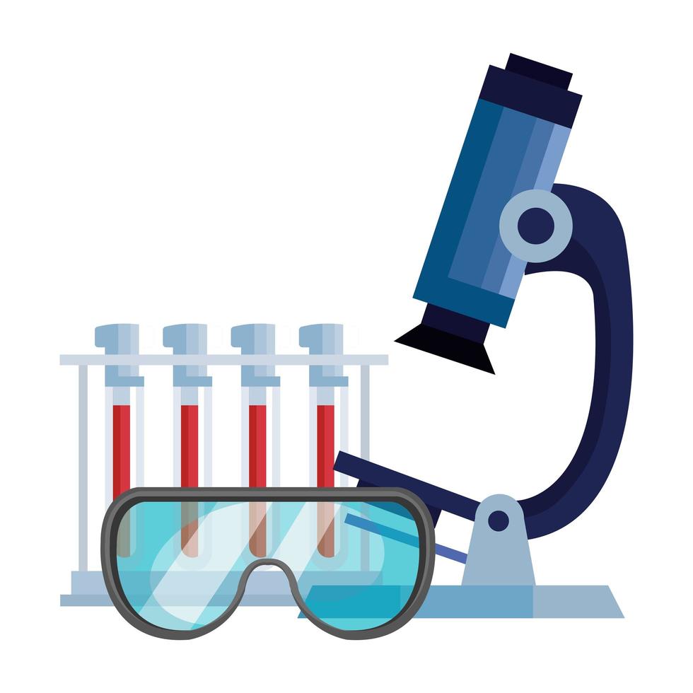 Microscope with test tubes and goggles protection vector