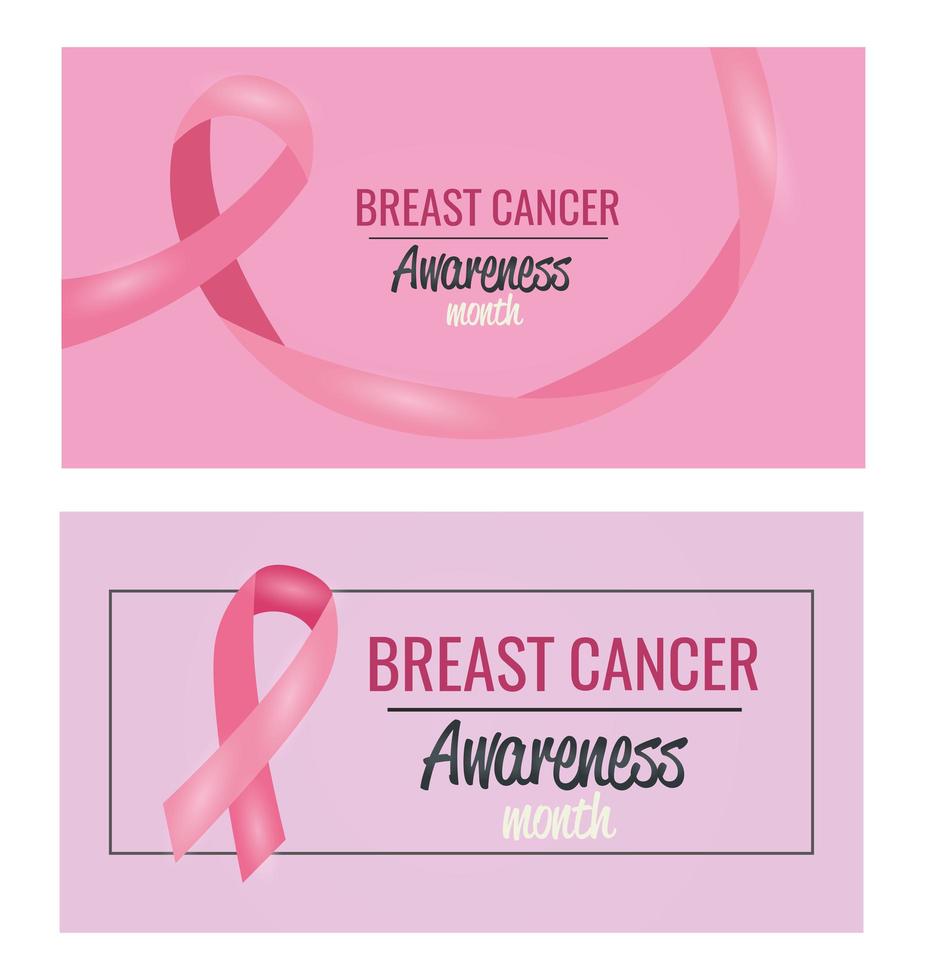 Breast cancer awareness month banner set with ribbon vector