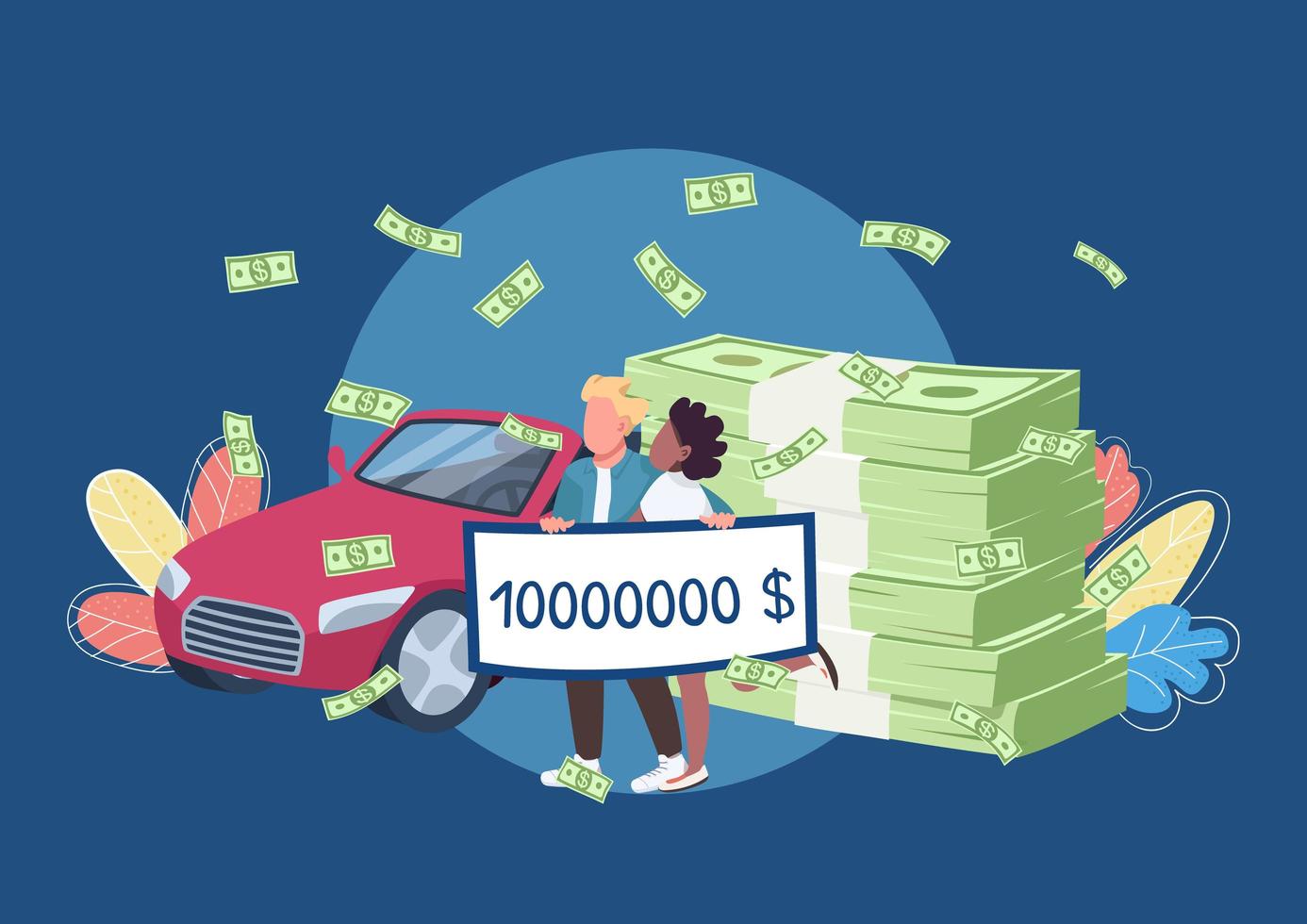 Lottery winners holding big money check vector