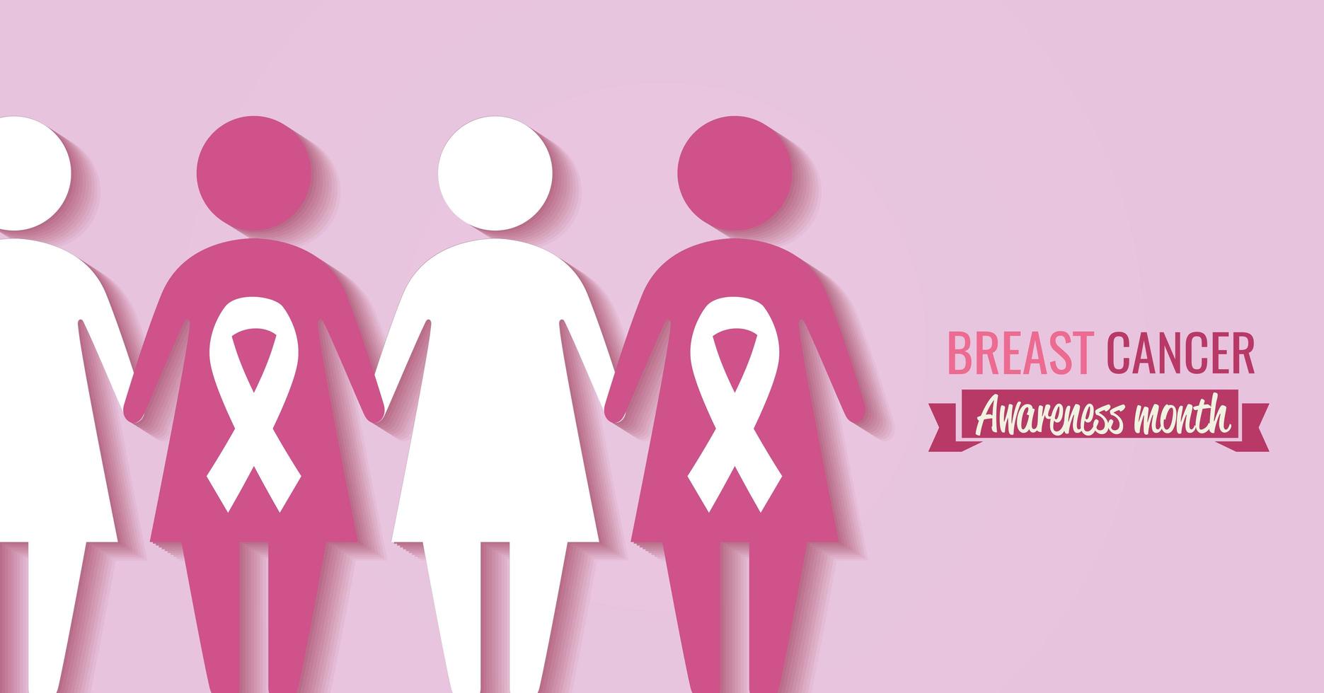 Breast cancer awareness month banner with women silhouette vector