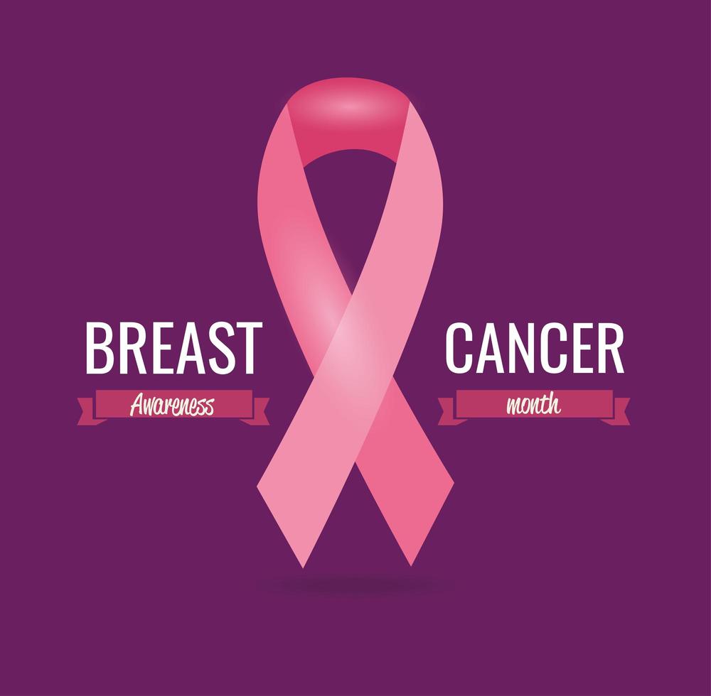 Breast cancer awareness month poster with pink ribbon vector