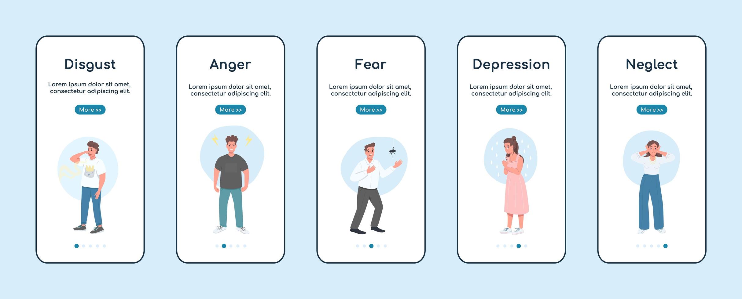 Negative emotions onboarding mobile app screen vector