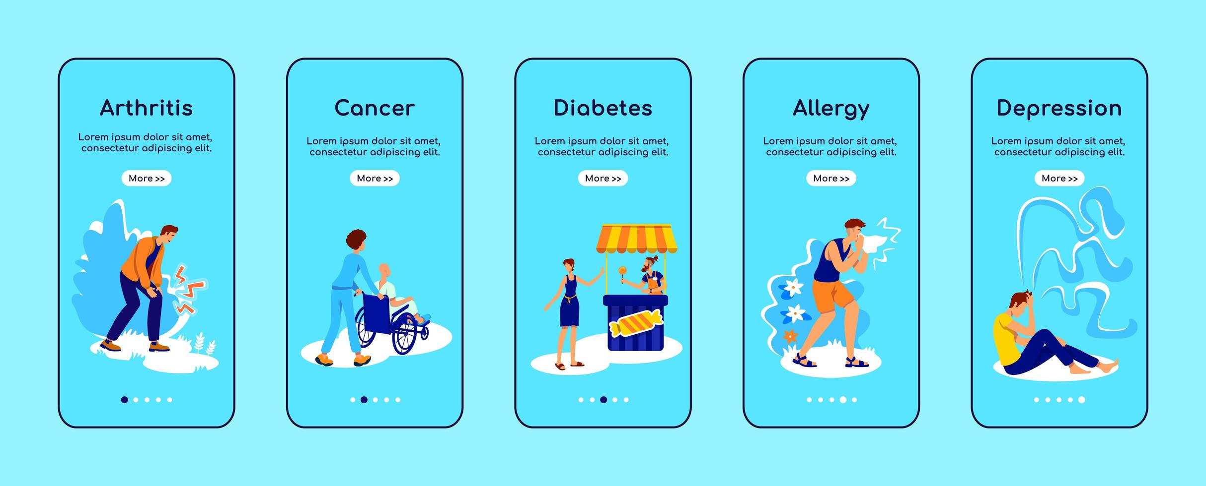 Chronic diseases onboarding mobile app screen vector