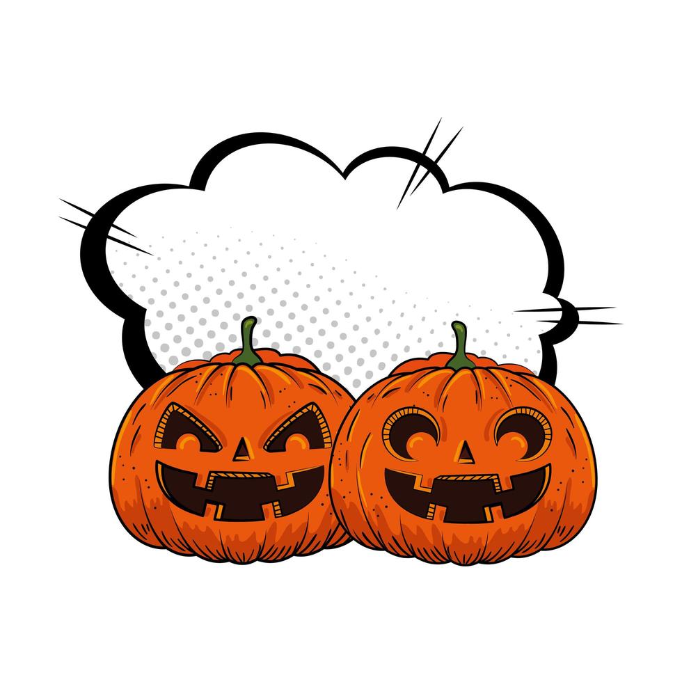 calabaza de halloween con nube de arte pop vector