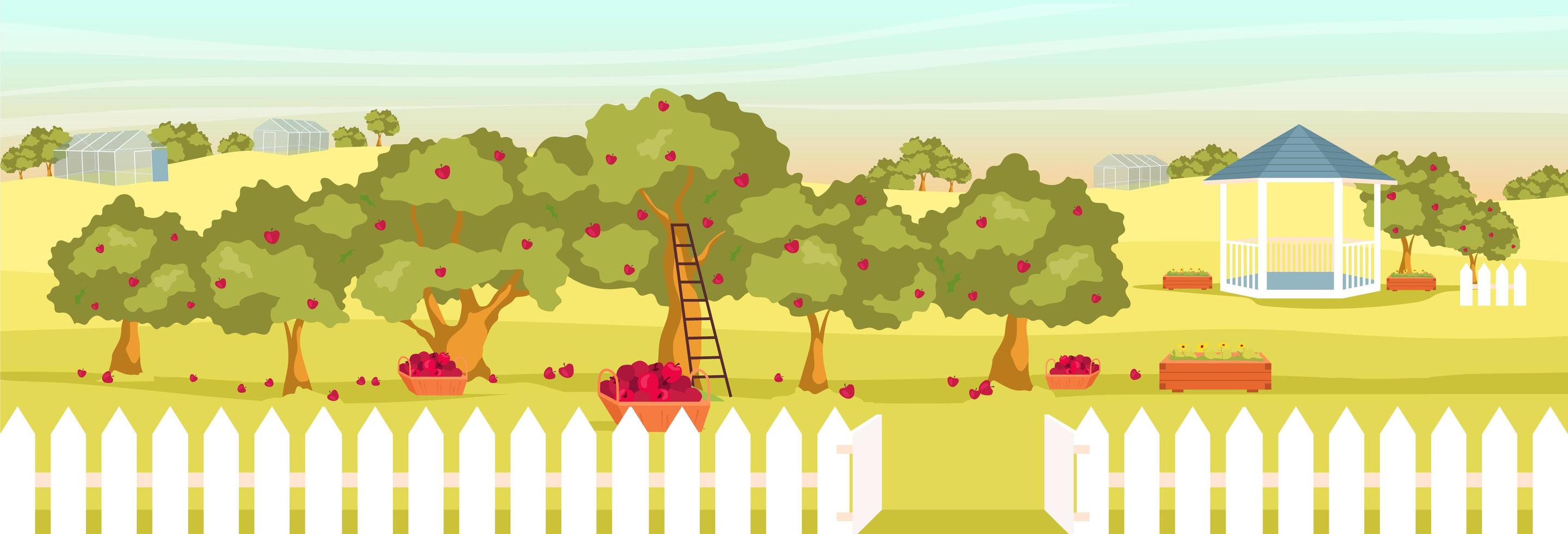 Landscape with gazebo and greenhouses vector