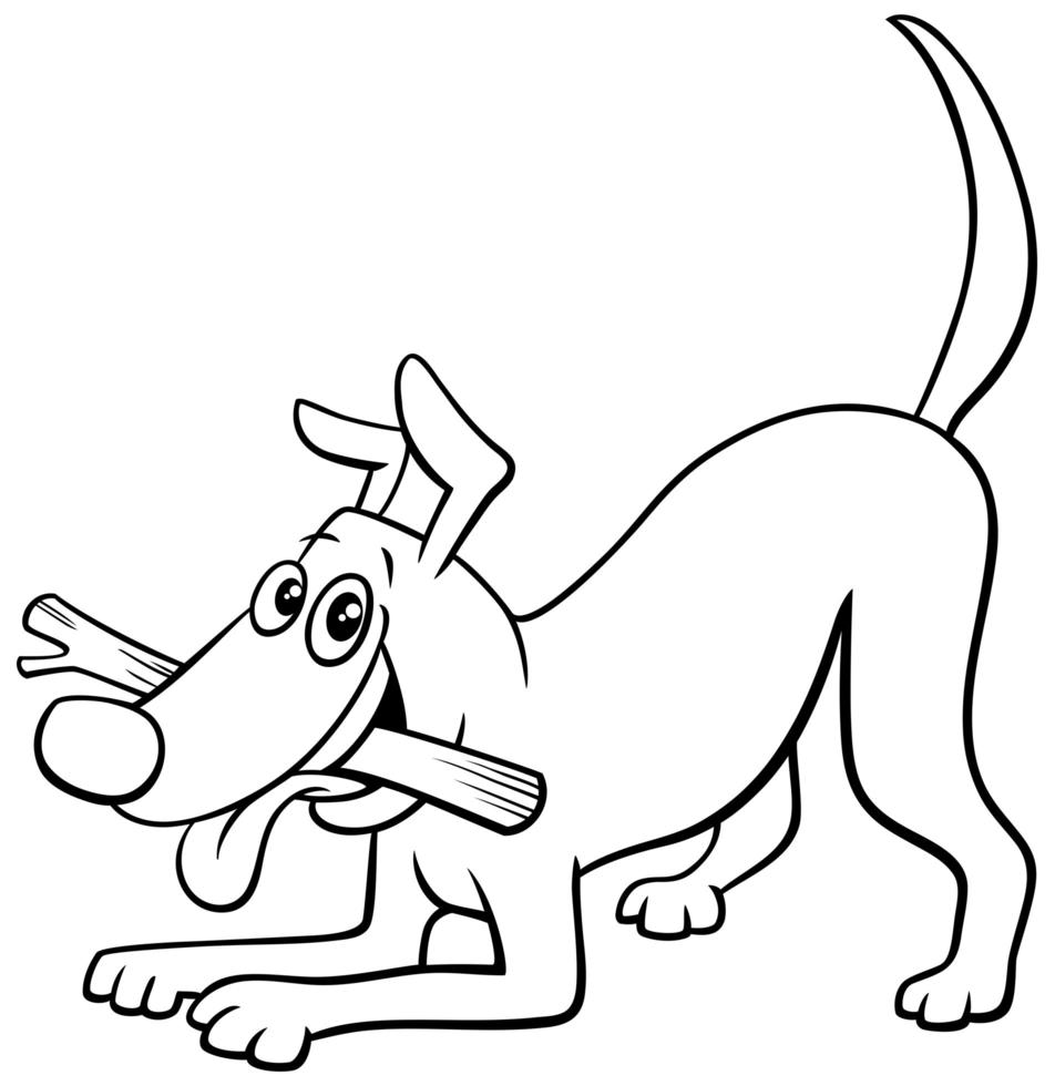 Personaje de perro de dibujos animados con página de libro de color de palo vector