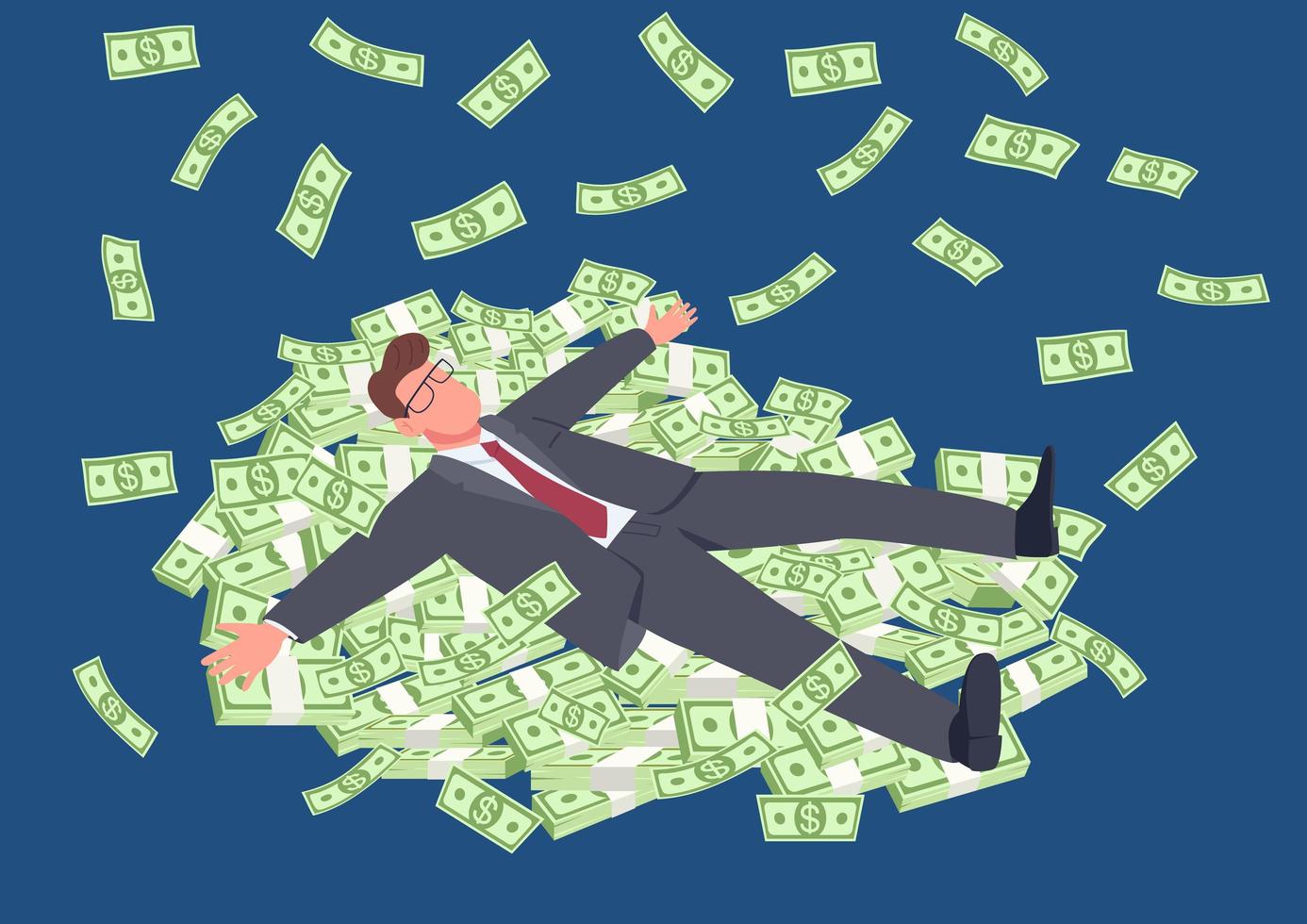 Successful man lying on money vector