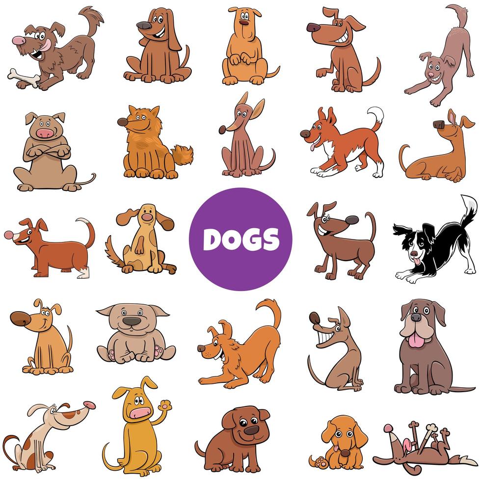 Cartoon dogs and puppies large set vector