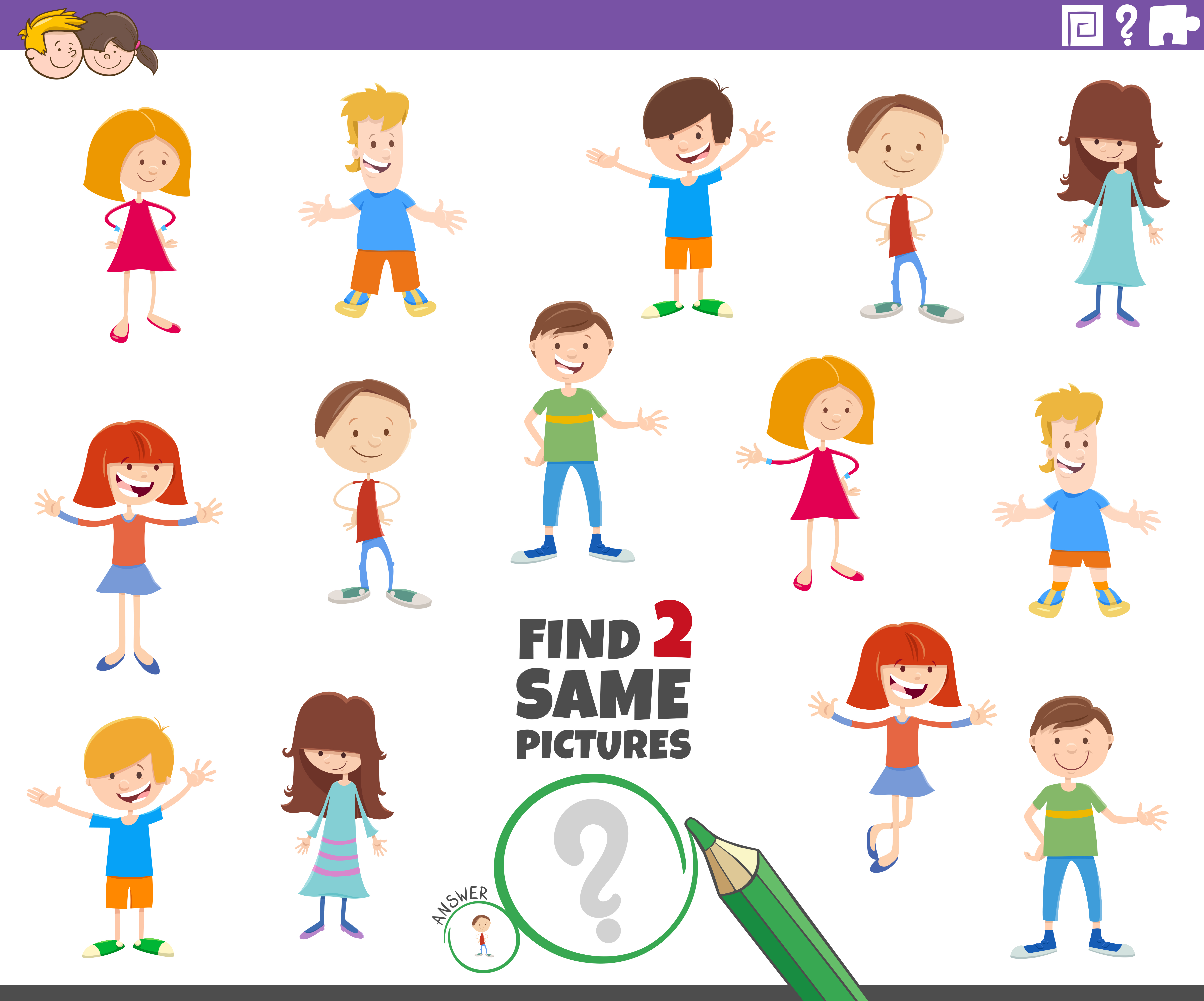 This is the same picture. Find 2 the same. same for kids. find two the same pictures.