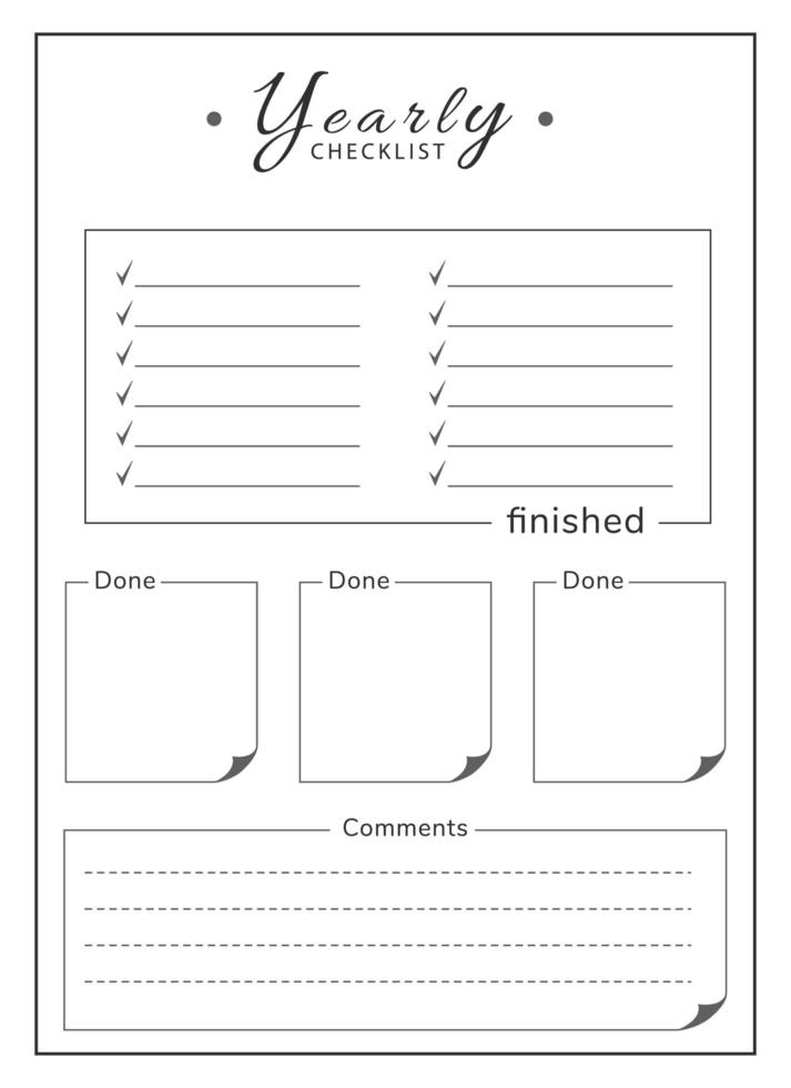 Yearly list minimalist planner page design vector