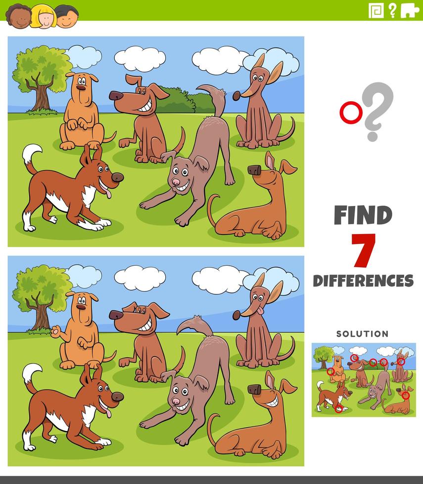 Differences game with dogs characters group vector