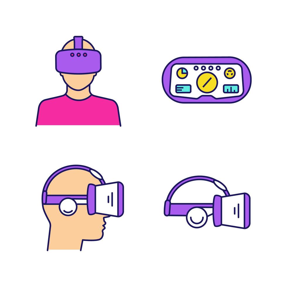 Virtual reality color icons set. vector