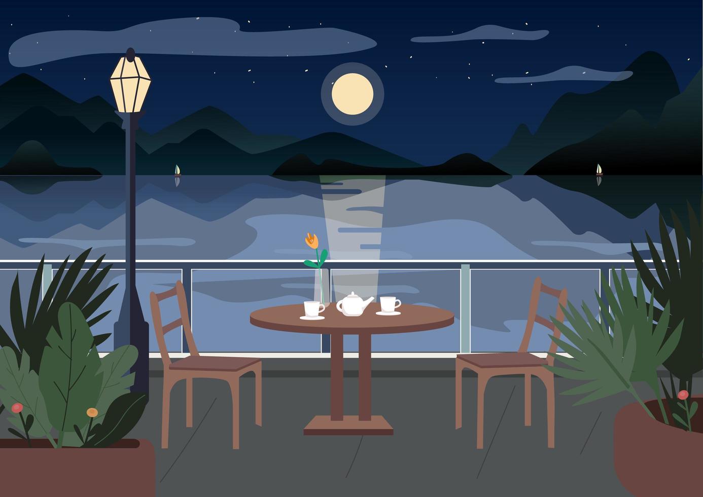 Street restaurant at night vector