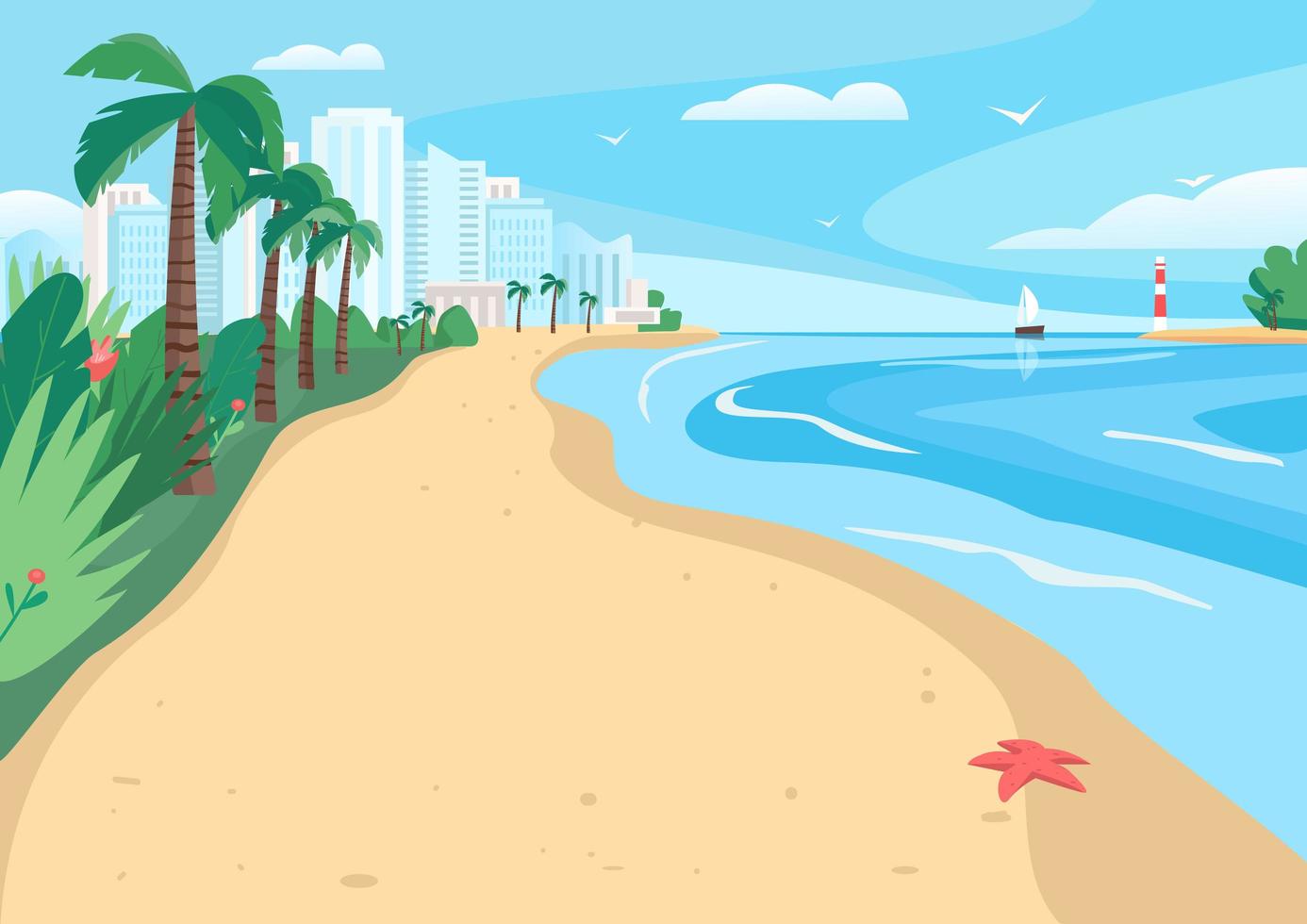 Sandy beach coastline vector