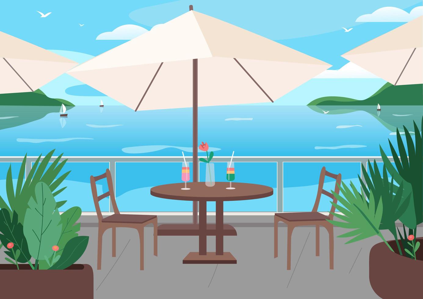 Street restaurant at seaside resort vector