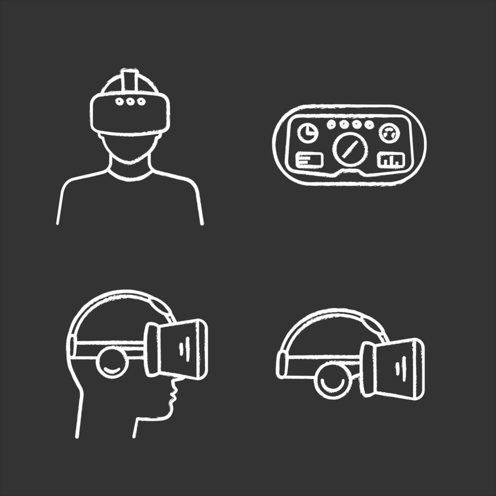 Virtual reality chalk icons set. vector