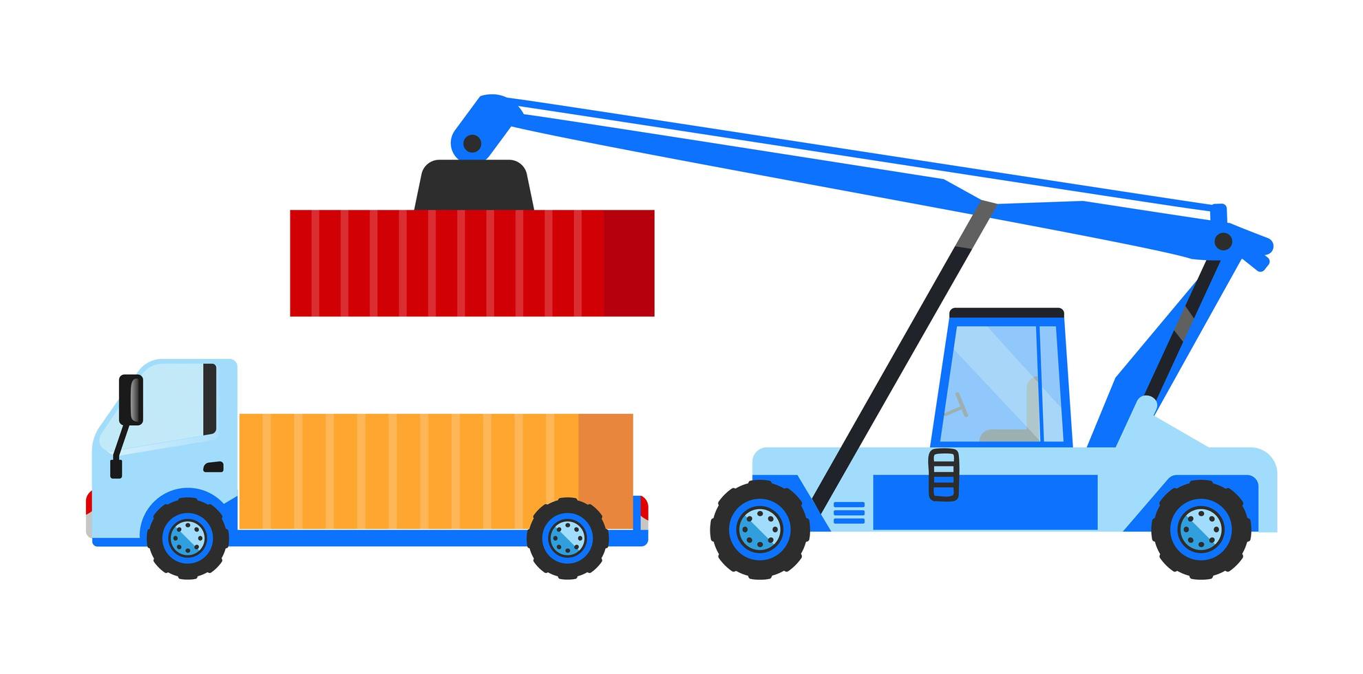 Freight truck and mobile crane vector