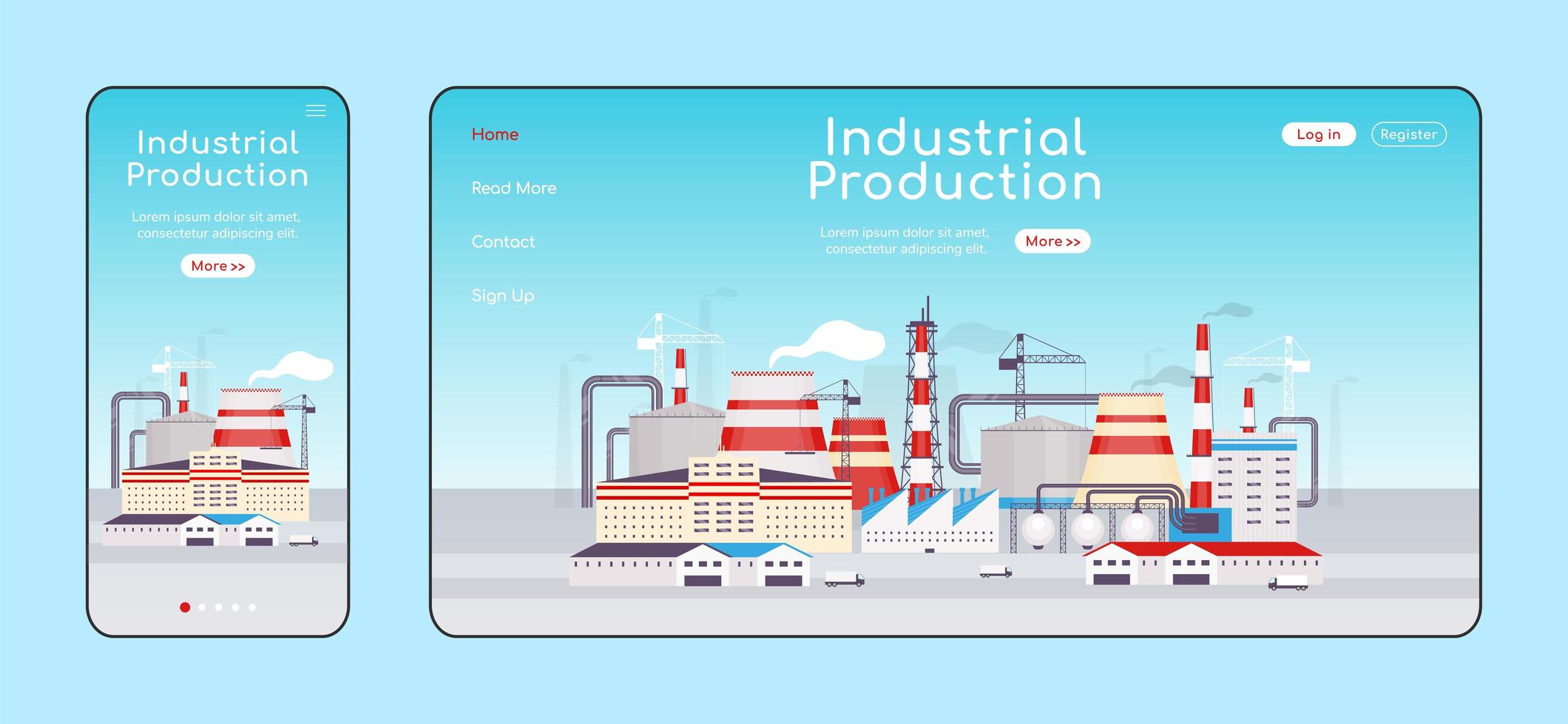 Industrial production adaptive landing page vector