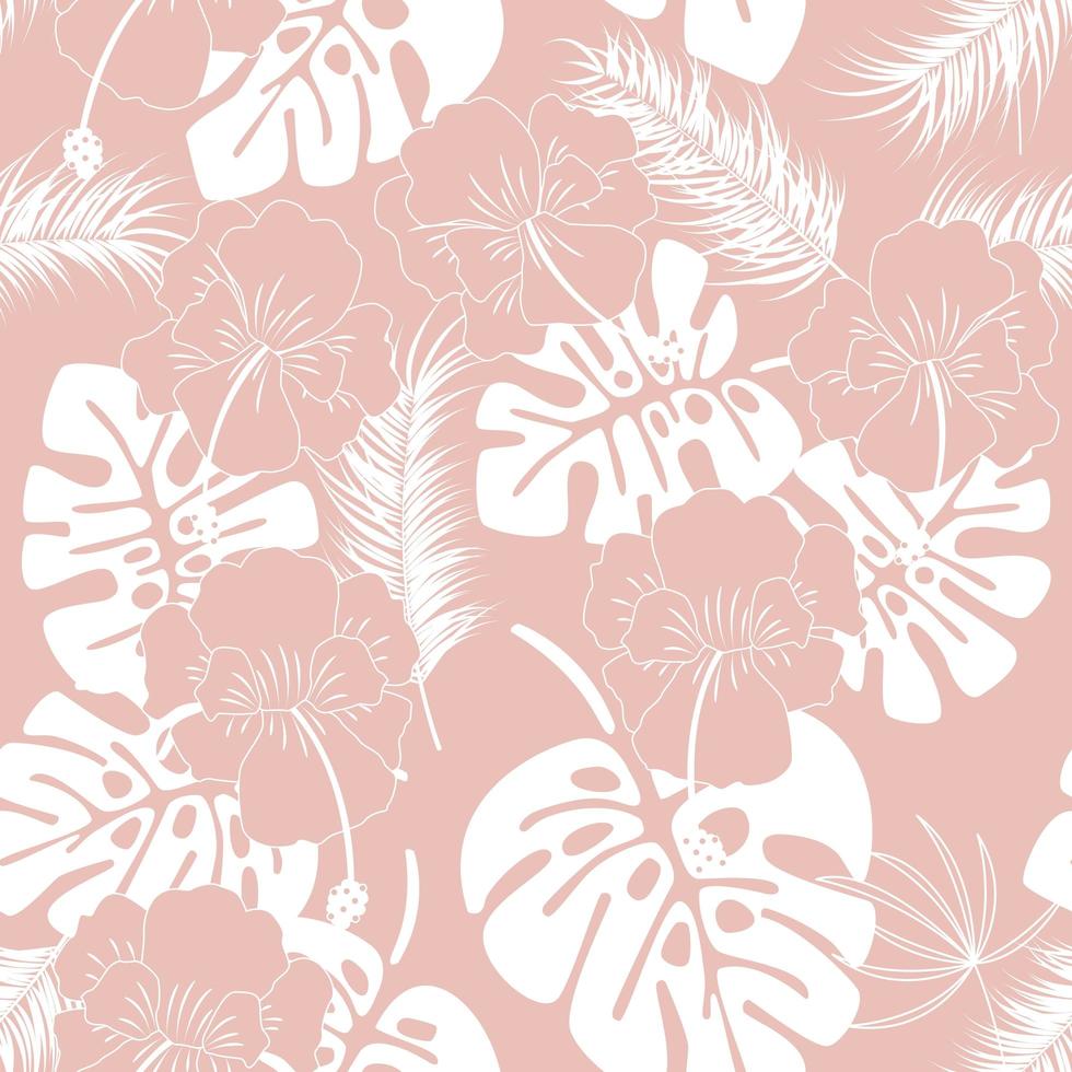 Seamless tropical pattern with white monstera leaves vector