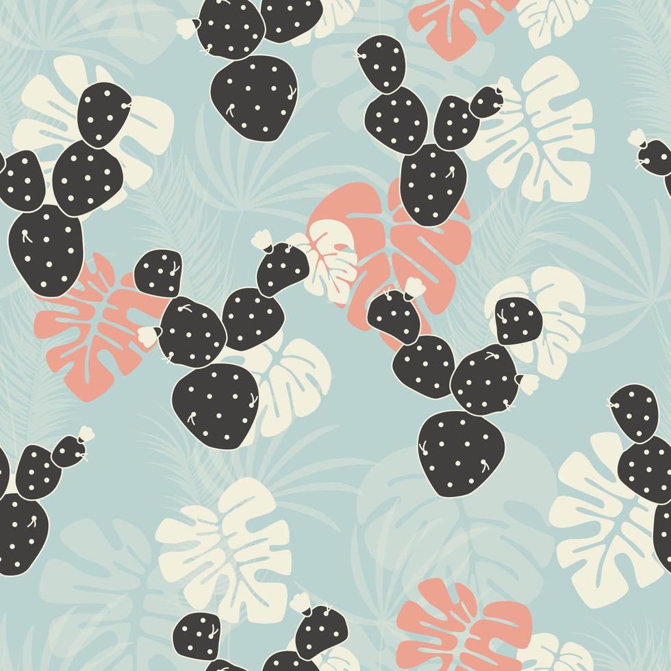 Seamless tropical pattern with monstera palm leaves vector