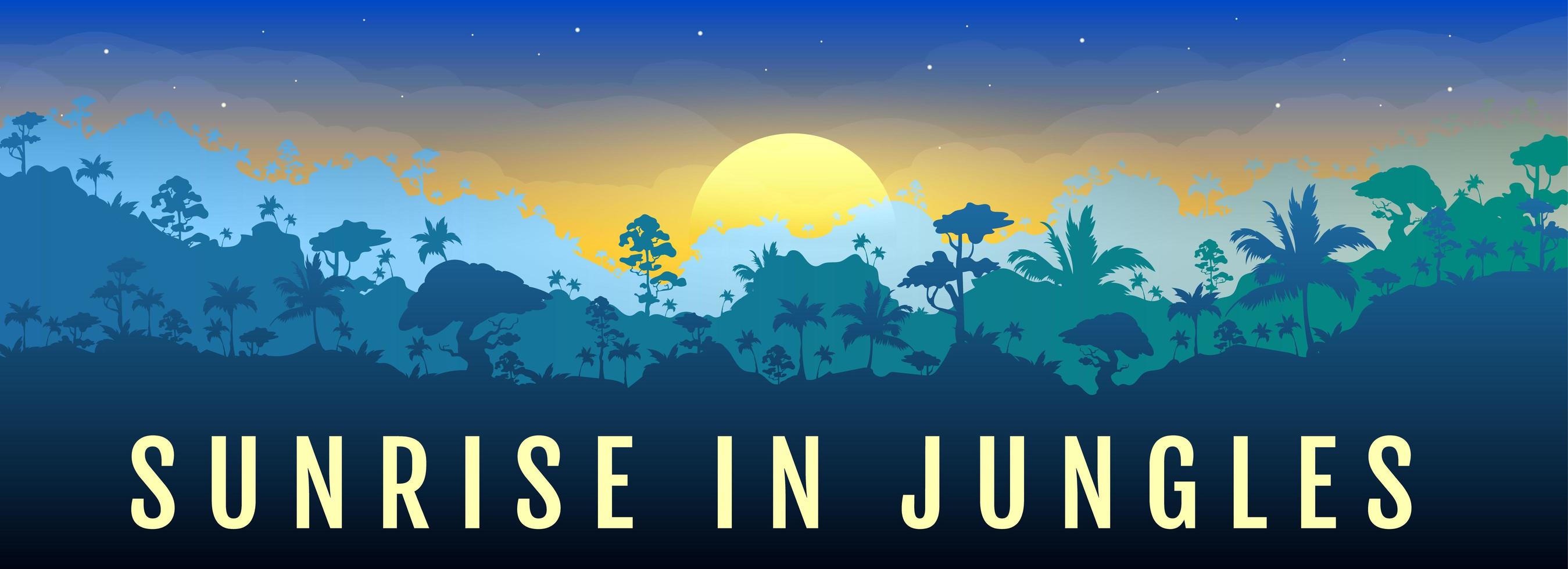 Sunrise in jungles banner vector