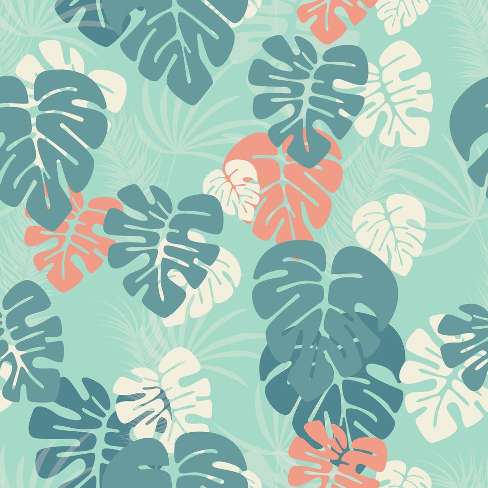 Seamless pattern with monstera palm leaves vector