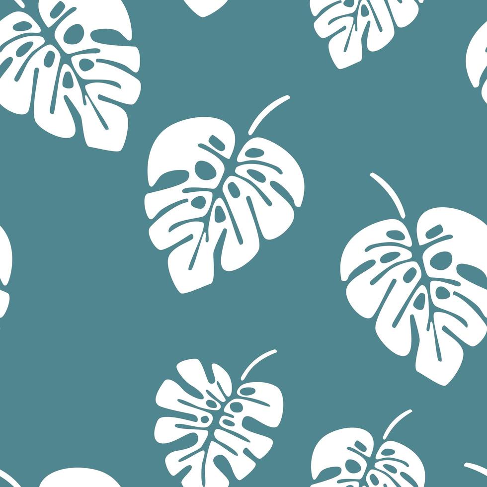 Summer seamless pattern with white monstera palm leaves vector